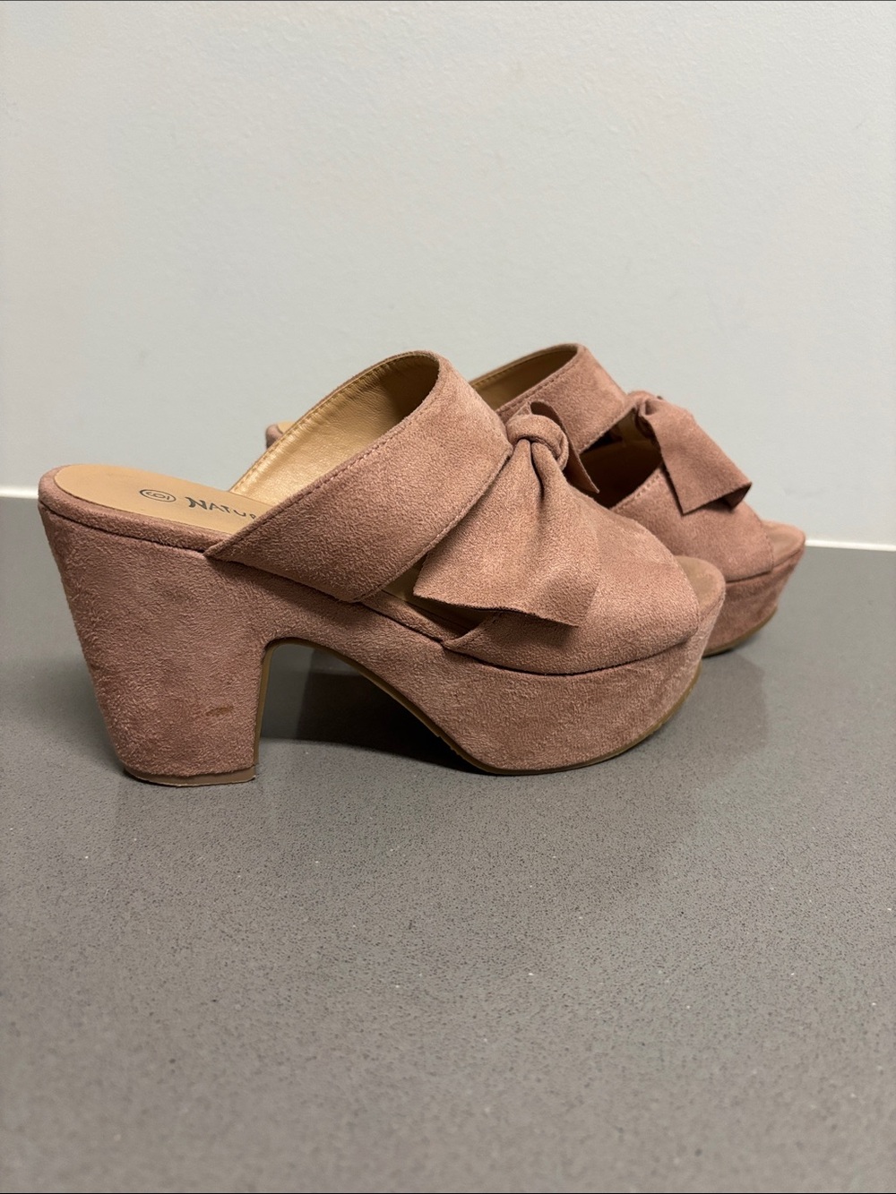 Nature Breeze Blush Suede Knotted Platform Mules